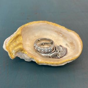 White and Gold Oyster Shell Ring Dish, Ring Holder Natural